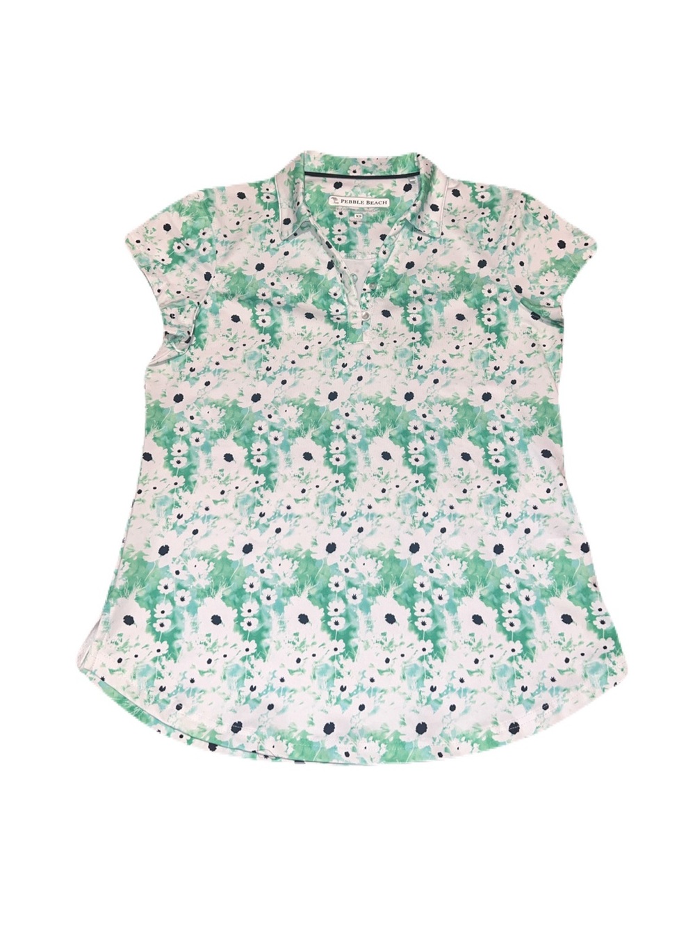 Pebble Beach Golf Abstract Floral Polo Shirt in Green, Women’s size XS